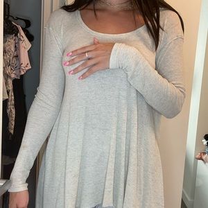 Free People beige waffle long sleeve